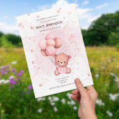 Pink Teddy Baby shower Invitation Kaart