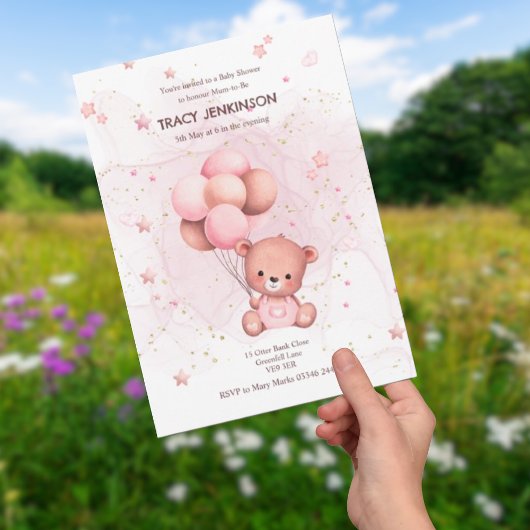 Pink Teddy Baby shower Invitation Kaart