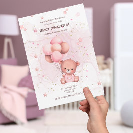 Pink Teddy Baby shower Invitation Kaart