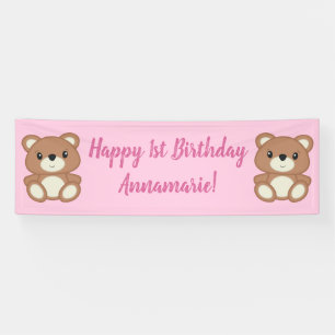 Pink Teddy Bear Baby Birthday Party Spandoek