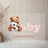 Pink Teddy Bear Baby shower Acryl Uitnodigingen