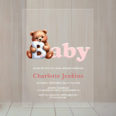 Pink Teddy Bear Baby shower Acryl Uitnodigingen