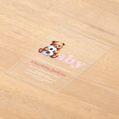 Pink Teddy Bear Baby shower Acryl Uitnodigingen (Laagn)