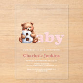Pink Teddy Bear Baby shower Acryl Uitnodigingen (Voorkant)
