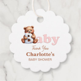 Pink Teddy Bear Baby shower Bedankjes Labels