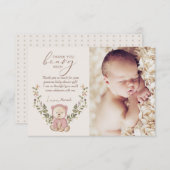 Pink Teddy Bear Baby shower Bedankkaart (Voorkant / Achterkant)