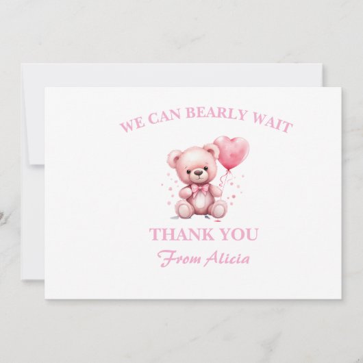 Pink Teddy Bear Baby Shower Bedankkaart (Voorkant)