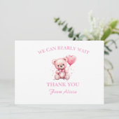 Pink Teddy Bear Baby Shower Bedankkaart (Staand voorkant)