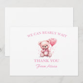 Pink Teddy Bear Baby Shower Bedankkaart (Voorkant / Achterkant)