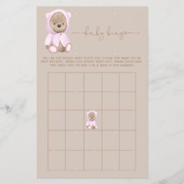 Pink Teddy Bear Baby shower Bingo Game Flyer