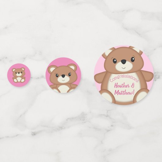 Pink Teddy Bear Baby shower Confetti (Voorkanten)
