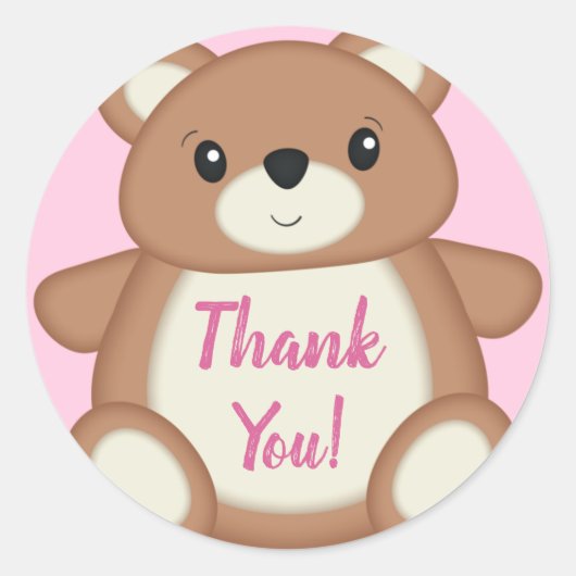 Pink Teddy Bear Baby shower Dank je Ronde Sticker (Voorkant)