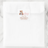 Pink Teddy Bear Baby shower Dank je Vierkante Sticker (Tas)