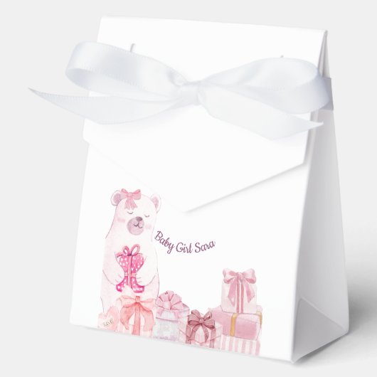 Pink Teddy Bear Baby Shower Favor Bag Bedankdoosjes (Voorkant)