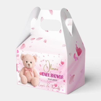 Pink Teddy Bear Baby Shower Favor Box- Editable Bedankdoosjes