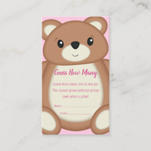 Pink Teddy Bear Baby shower Guining Game Informatiekaartje