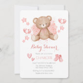 Pink Teddy Bear Baby shower Invitation Kaart (Voorkant)