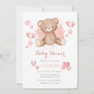 Pink Teddy Bear Baby shower Invitation Kaart
