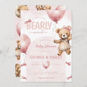 Pink Teddy Bear Baby shower Invitation Kaart