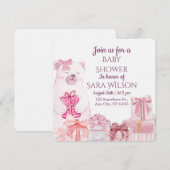 Pink Teddy Bear Baby Shower Invitation Kaart (Voorkant / Achterkant)
