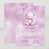 Pink Teddy Bear Baby shower Invitation Kaart (Voorkant / Achterkant)
