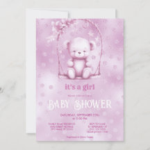 Pink Teddy Bear Baby shower Invitation