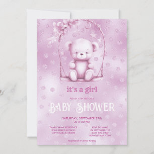 Pink Teddy Bear Baby shower Invitation Kaart