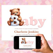 Pink Teddy Bear Baby shower Invitation Kaart