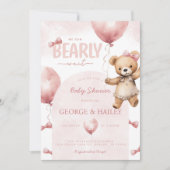 Pink Teddy Bear Baby shower Invitation Kaart (Voorkant)