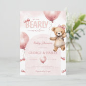 Pink Teddy Bear Baby shower Invitation Kaart (Staand voorkant)