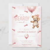 Pink Teddy Bear Baby shower Invitation Kaart (Voorkant)
