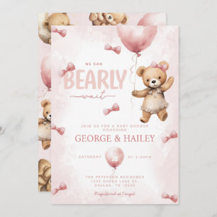 Pink Teddy Bear Baby shower Invitation Kaart