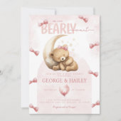Pink Teddy Bear Baby shower Invitation Kaart (Voorkant)