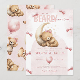 Pink Teddy Bear Baby shower Invitation Kaart