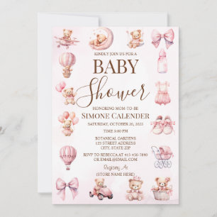 Pink Teddy Bear Baby shower Invitation Kaart