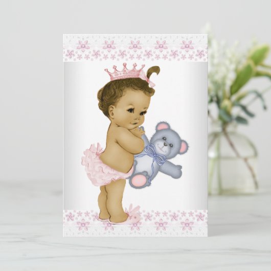 Pink Teddy Bear Baby shower Kaart (Staand voorkant)