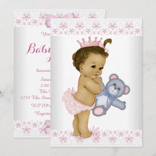 Pink Teddy Bear Baby shower Kaart (Voorkant / Achterkant)