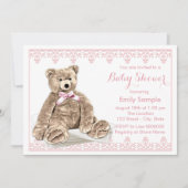 Pink Teddy Bear Baby shower Kaart (Voorkant)