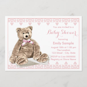 Pink Teddy Bear Baby shower Kaart