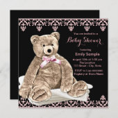 Pink Teddy Bear Baby shower Kaart (Voorkant / Achterkant)