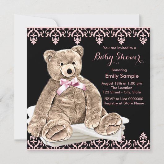 Pink Teddy Bear Baby shower Kaart (Voorkant)