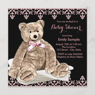 Pink Teddy Bear Baby shower Kaart