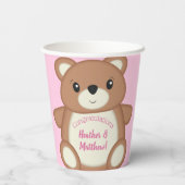 Pink Teddy Bear Baby shower Papieren Bekers (Achterkant)
