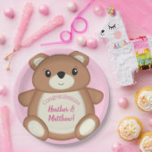 Pink Teddy Bear Baby shower Papieren Bordje (Feest)