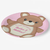 Pink Teddy Bear Baby shower Papieren Bordje (Gekanteld)