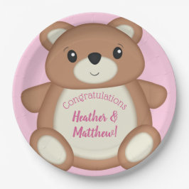 Pink Teddy Bear Baby shower Papieren Bordje