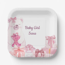 Pink Teddy Bear Baby Shower Party Plate Papieren Bordje