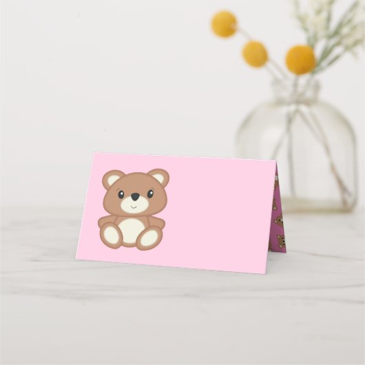 Pink Teddy Bear Baby shower Plaatskaartje (Voorkant)