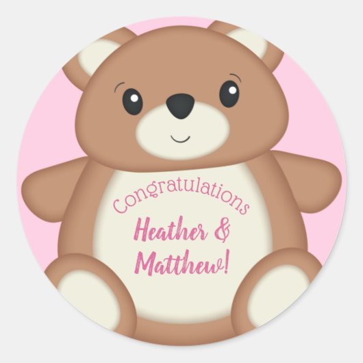 Pink Teddy Bear Baby shower Ronde Sticker (Voorkant)