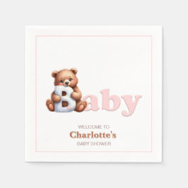 Pink Teddy Bear Baby shower Servet